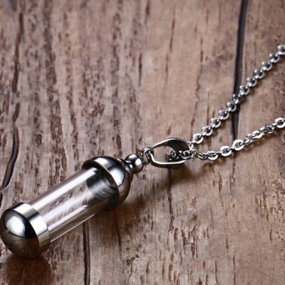 Silver Glass Bottle Urn Pendant Container Jar Necklace 19.5" - New in Gift Box - Picture 4 of 6